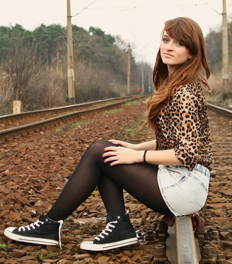 fall outfits with tights and sneakers 2026 + Leopard Blouse With Denim Mini And High-Top Sneakers