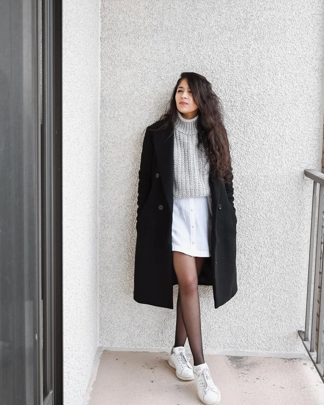 fall outfits with tights and sneakers 2026 + A Mini Skirt, Chunky Knit, And City Sneakers