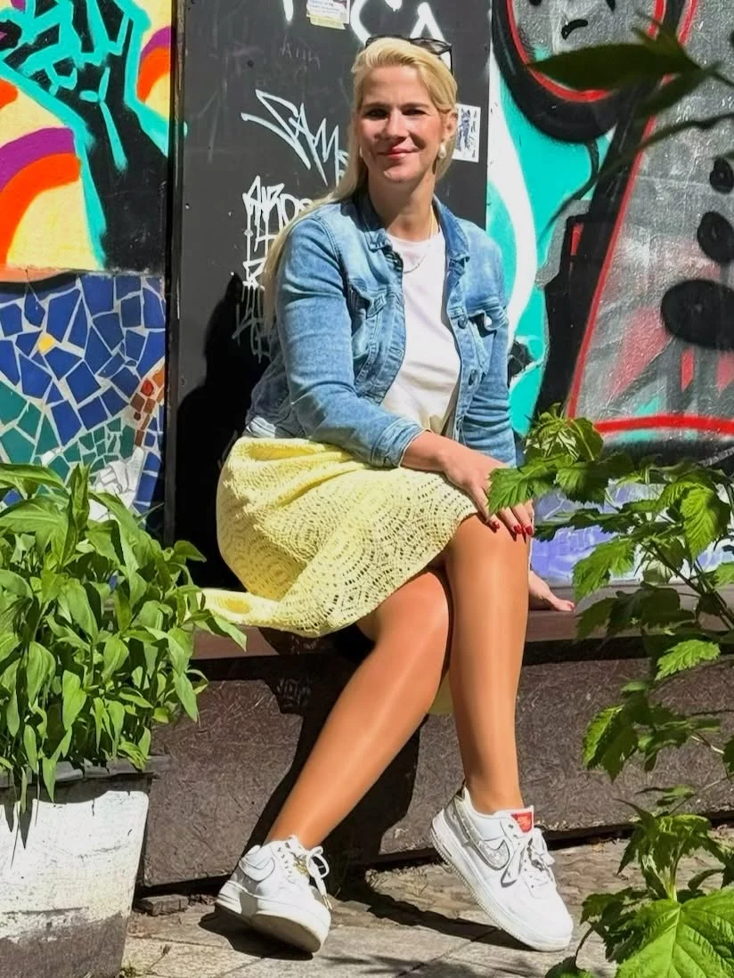 fall outfits with tights and sneakers 2026 + Lemon Skirt, Denim Jacket, And White Sneakers