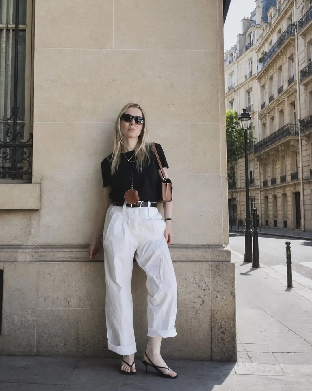 fall pants outfits for women 2026 Black Tee And Crisp White Trousers