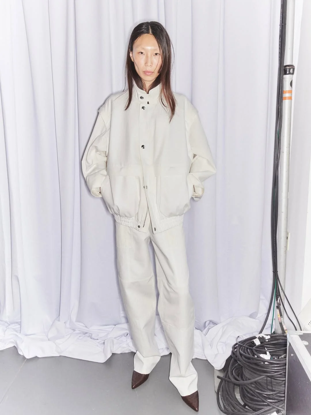 fall pants outfits for women 2026 Cream Utility Set With Relaxed Tailored Pants