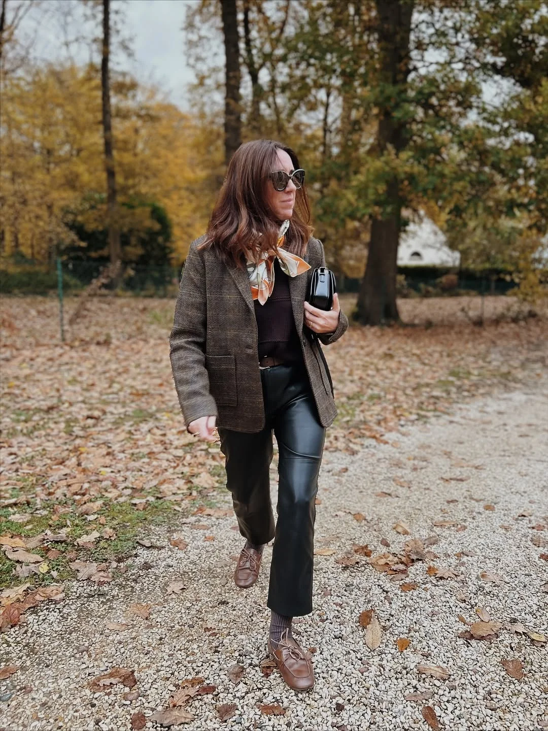 fall pants outfits for women 2026 Plaid Blazer And Black Leather Pants