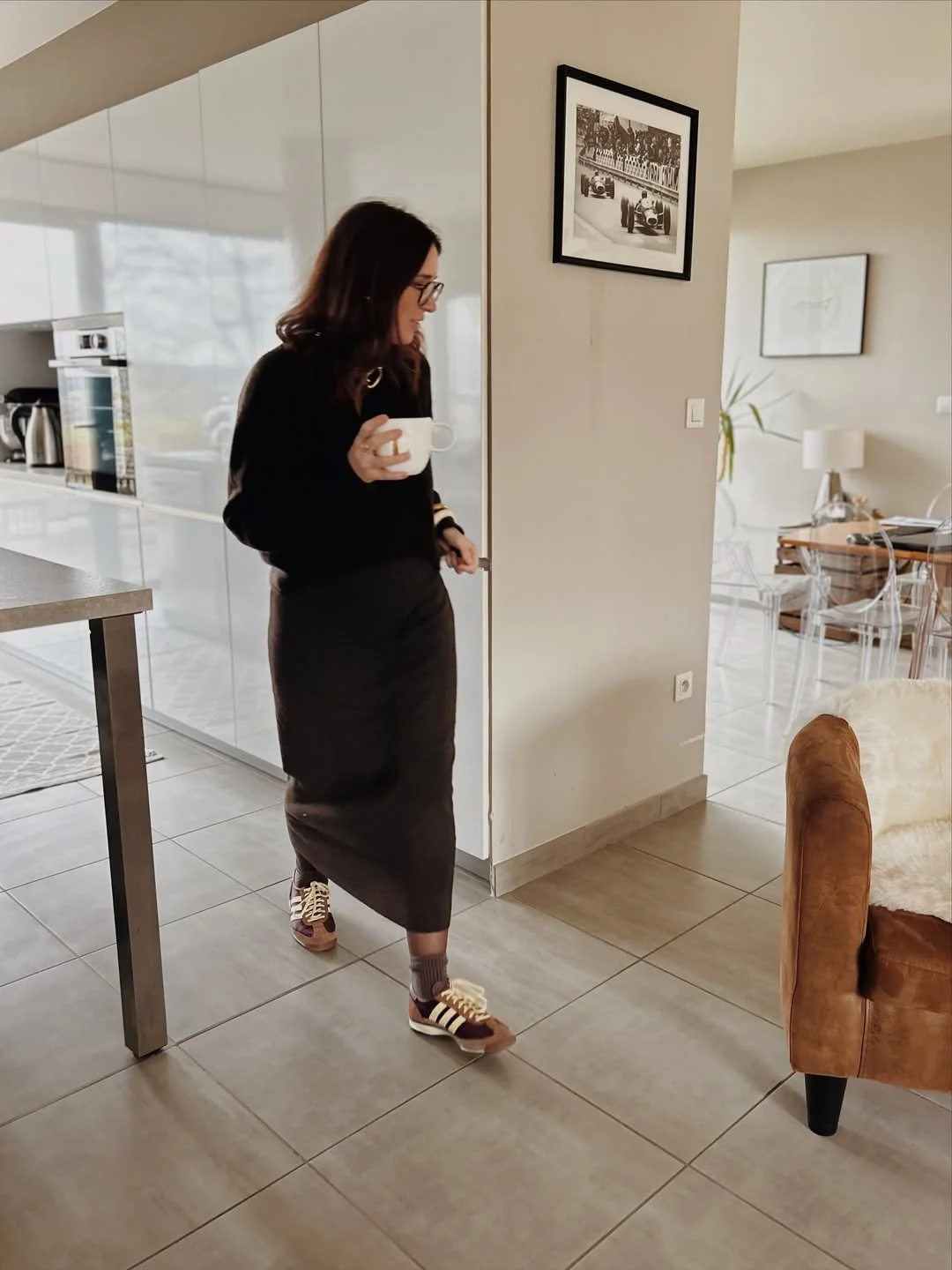 fall skirt and sneakers outfits 2026 + Black Midi Skirt With Retro Sneakers For Slow Fall Mornings