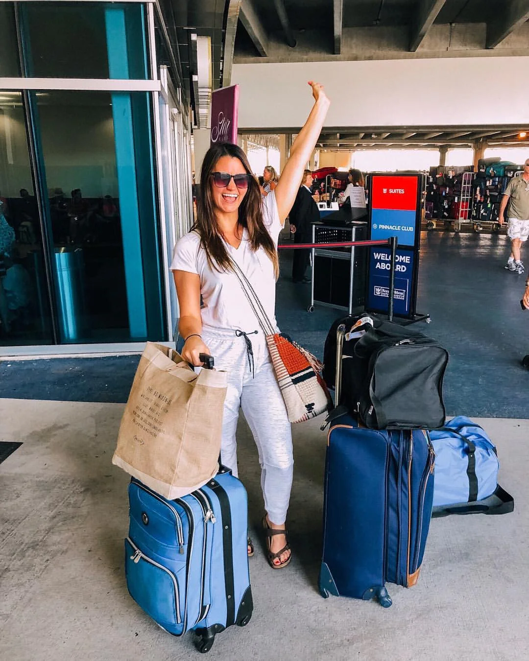 fall travel outfits 2026 + White Tee and Gray Joggers for Easy Airport Chaos