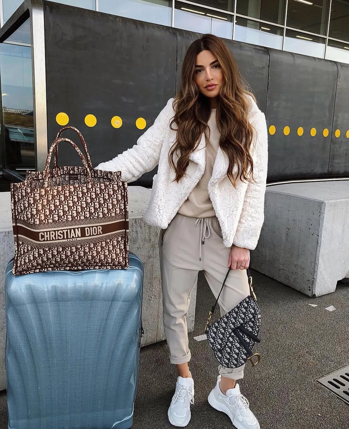 fall travel outfits 2026 + White Teddy Jacket With Soft Neutral Joggers