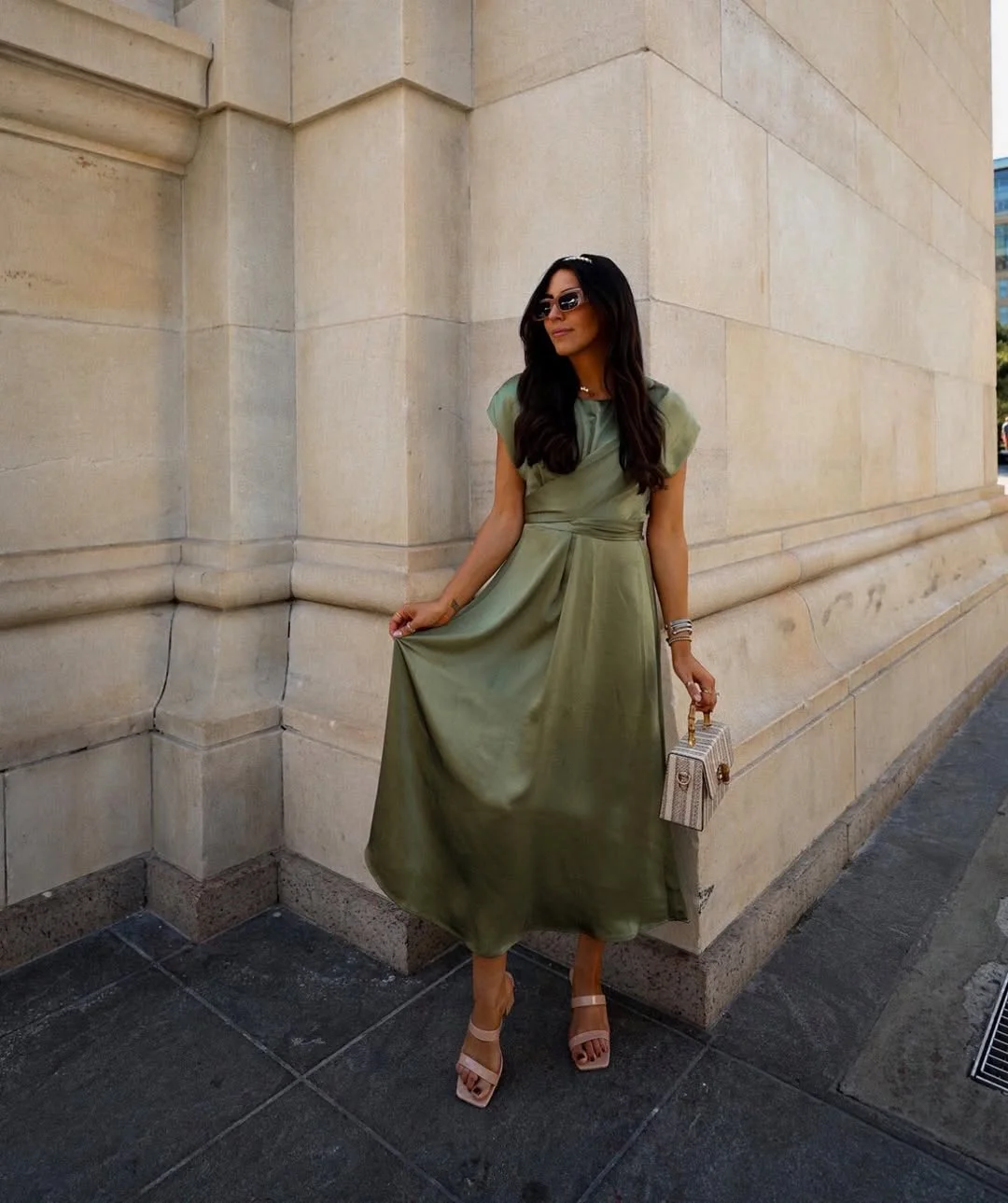 fall wedding guest dress 2026 Sage Green Midi Dress With Soft Drape