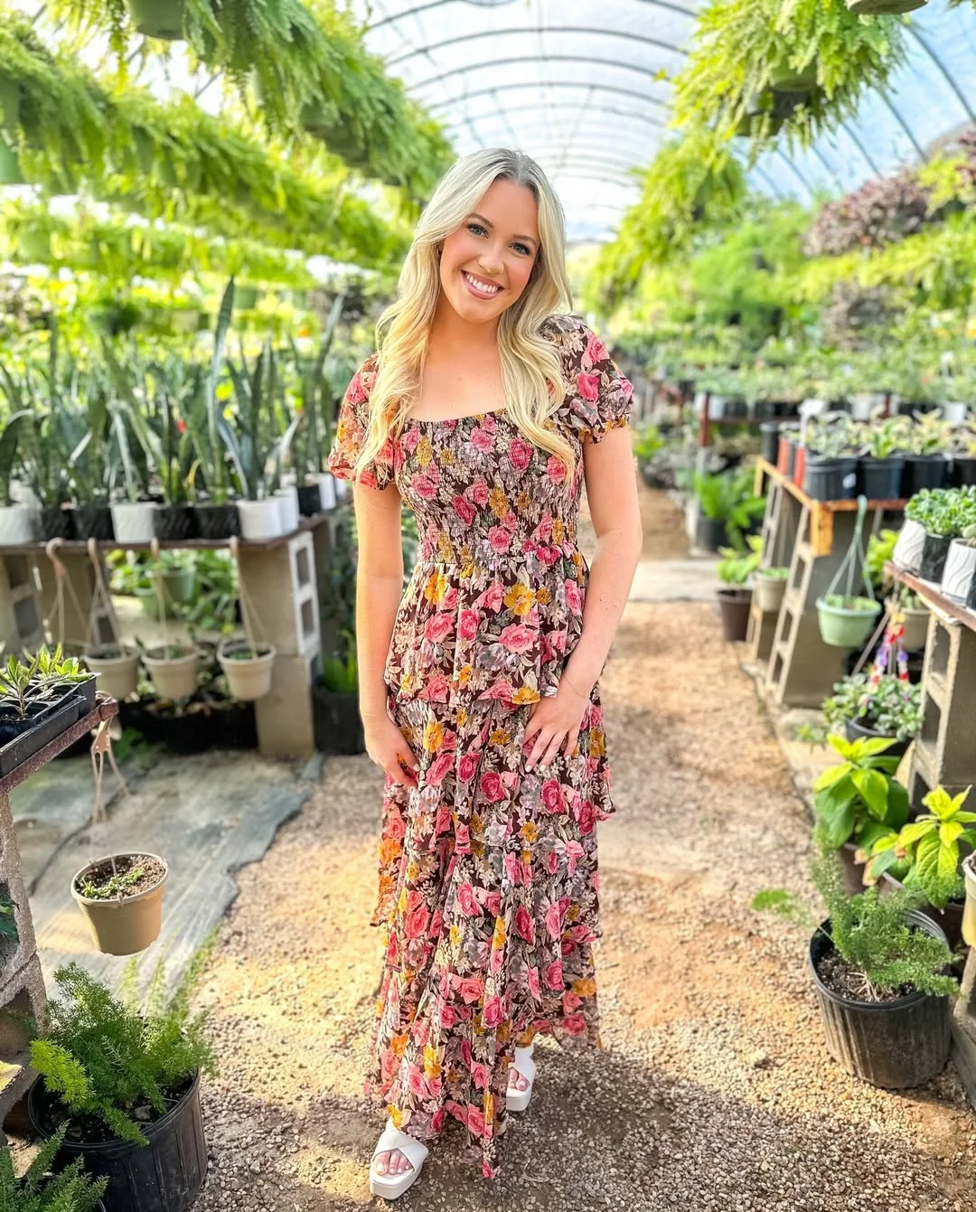 fall wedding guest dress 2026 Smocked Floral Maxi Dress With Soft Garden Romance