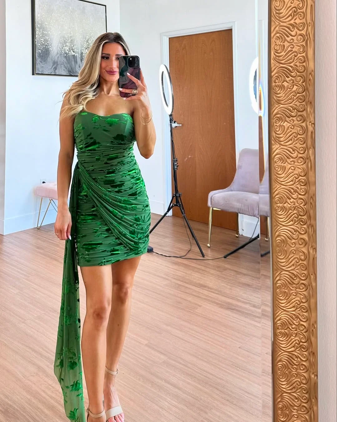 fall wedding guest dress 2026 Emerald Strapless Mini Dress With Draped Detail