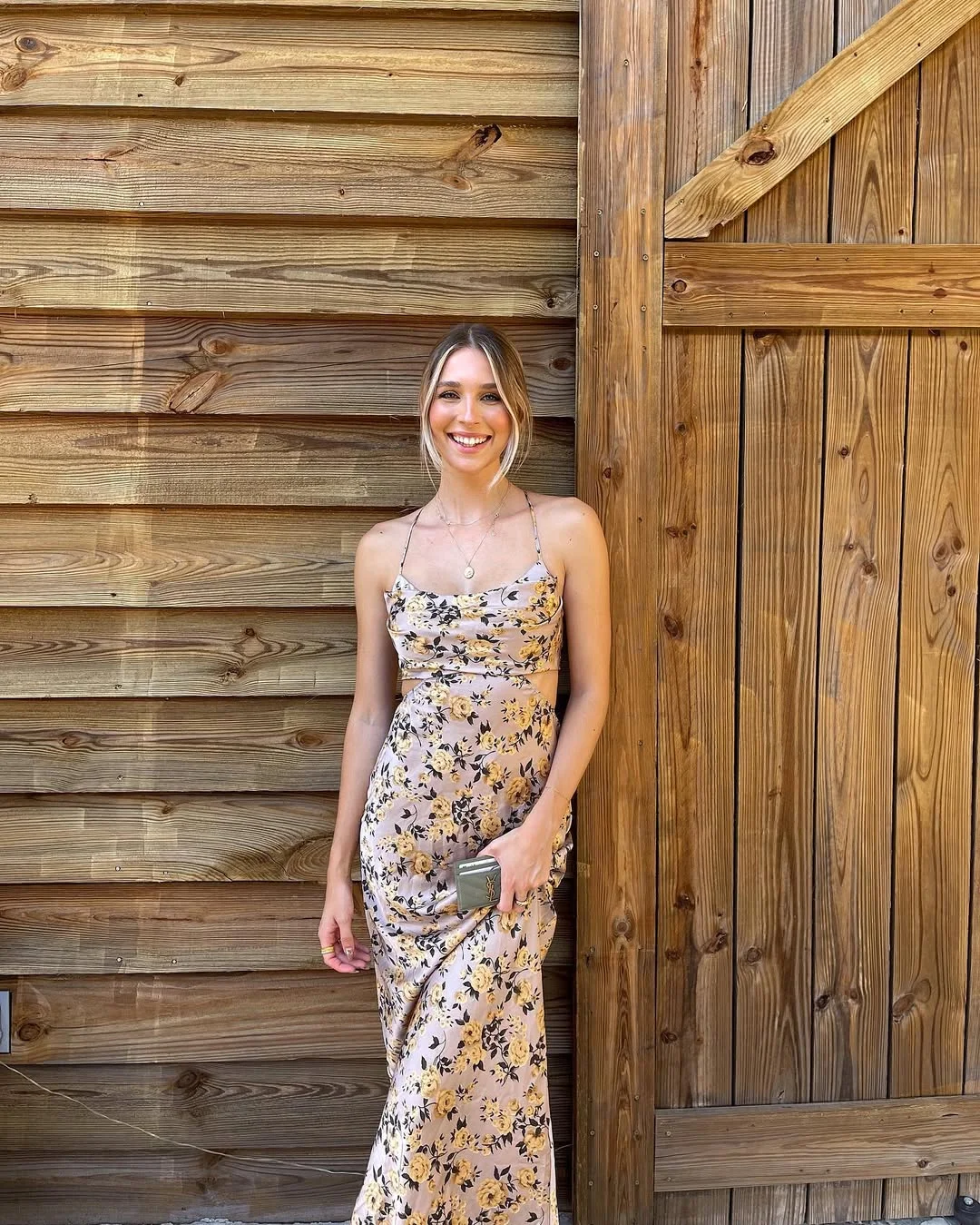 fall wedding guest dress 2026 Soft Floral Cutout Maxi For A Rustic Wedding