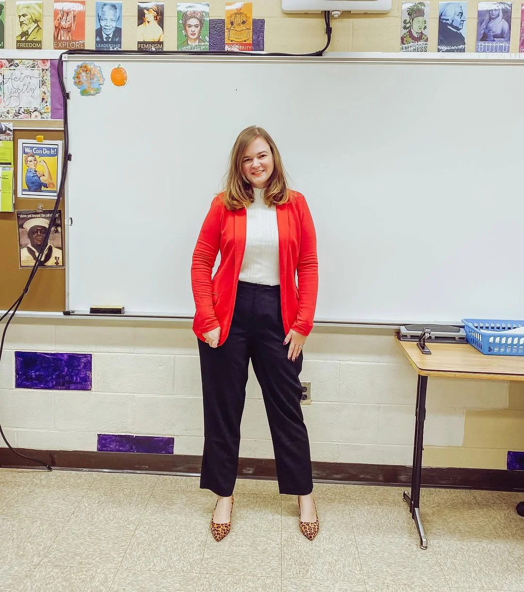 fall work outfits 2026 Red Cardigan Energy With Black Tailored Pants