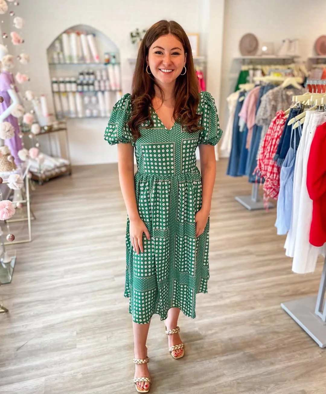 July fashion trends 2026 + Green Patchwork Midi Dress With Boutique-Girl Charm