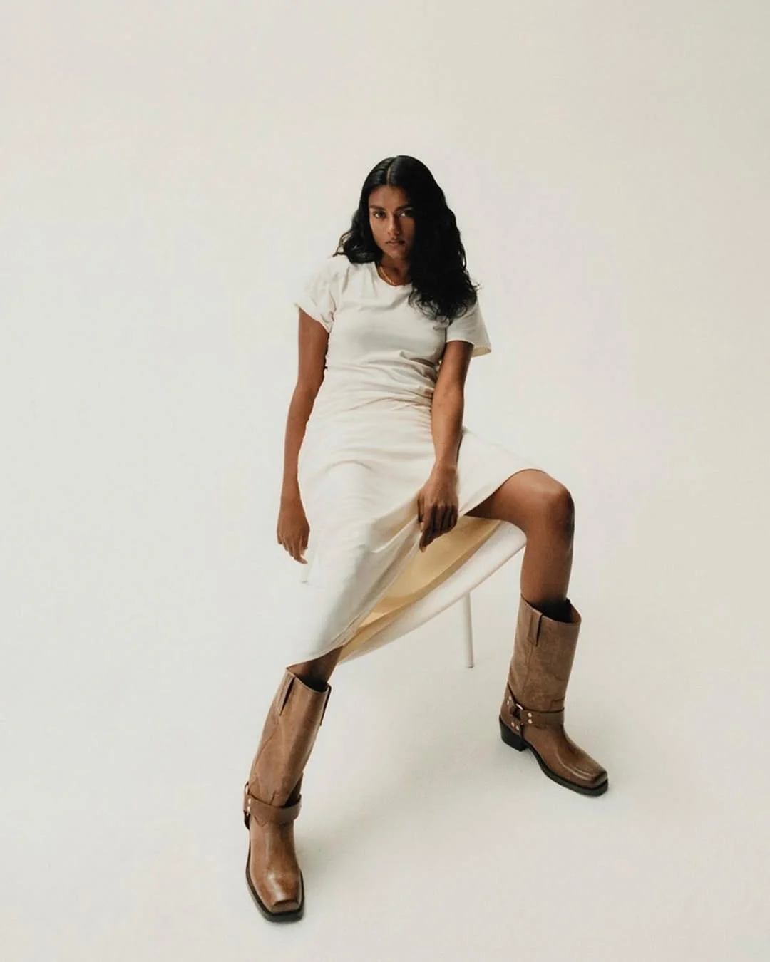 July fashion trends 2026 + White T-Shirt Dress With Western Boots