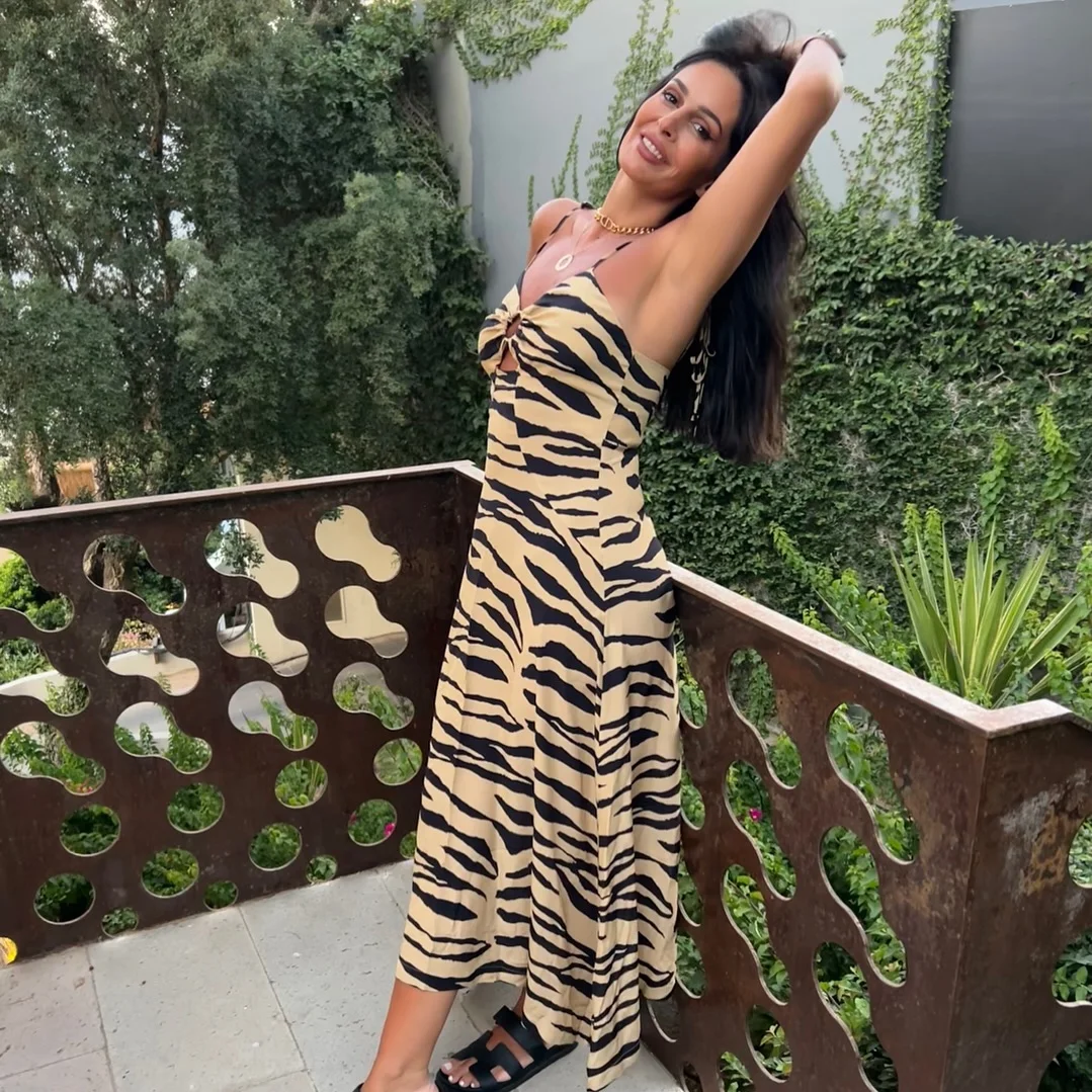 July fashion trends 2026 + Animal Print Midi Dress With Relaxed Resort Heat