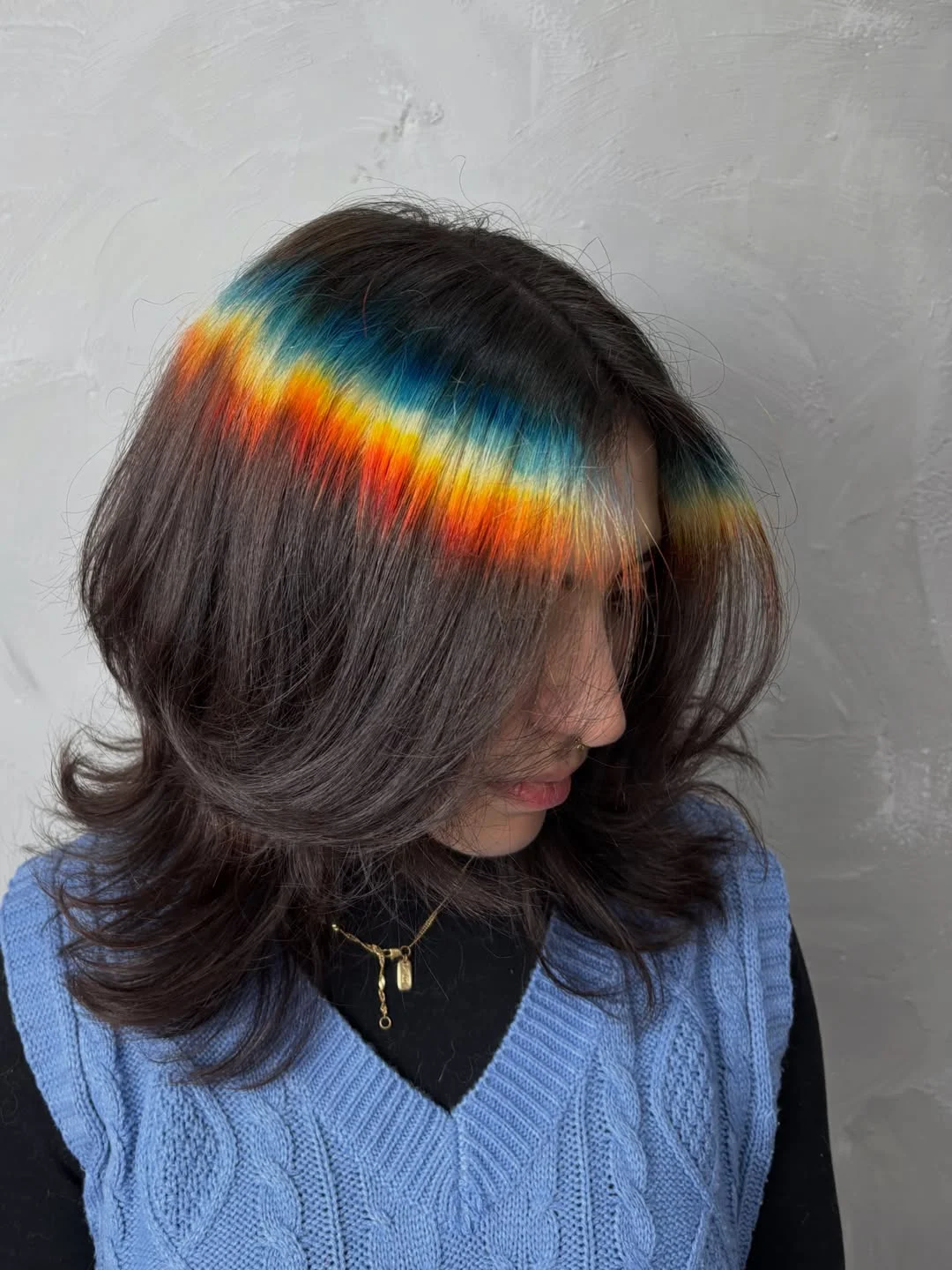 July hair colour ideas 2026 Prism Stripe Layers With A Soft Rock Mood