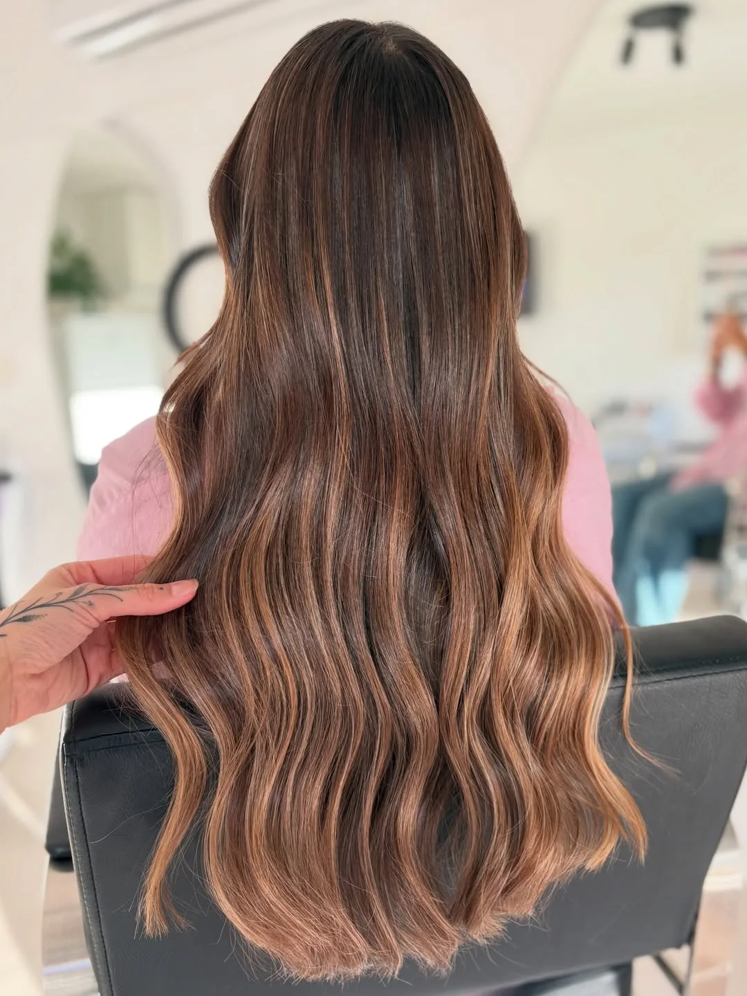 July hair colour ideas 2026 Rose-Gold Brunette Balayage For Soft Summer Dimension