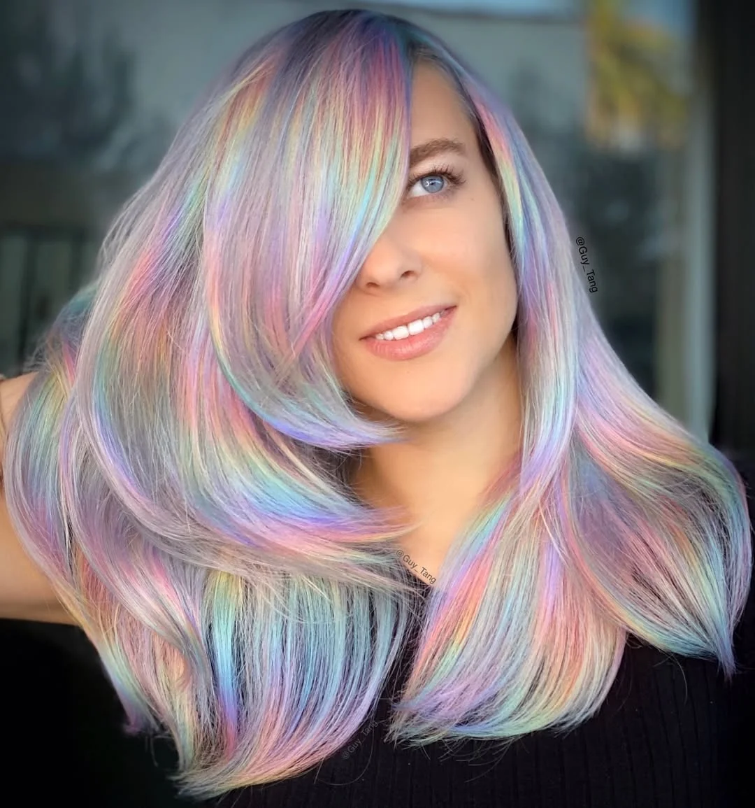 July hair colour ideas 2026 Pastel Rainbow Blonde With Soft Festival Energy