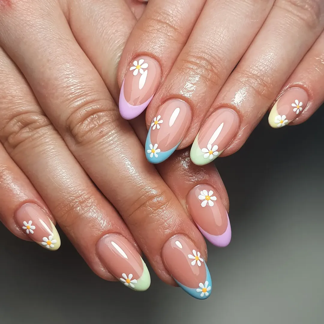 july nails design ideas 2026 + Pastel Daisy French Tips for a Soft July Mood