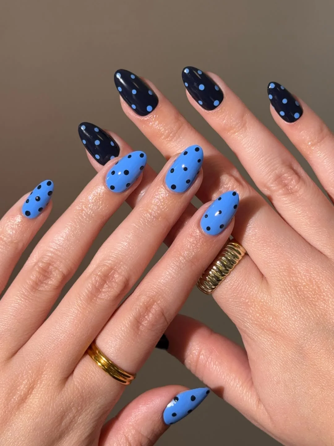 july nails design ideas 2026 + Blue Polka Dot Nails With Playful Retro Energy
