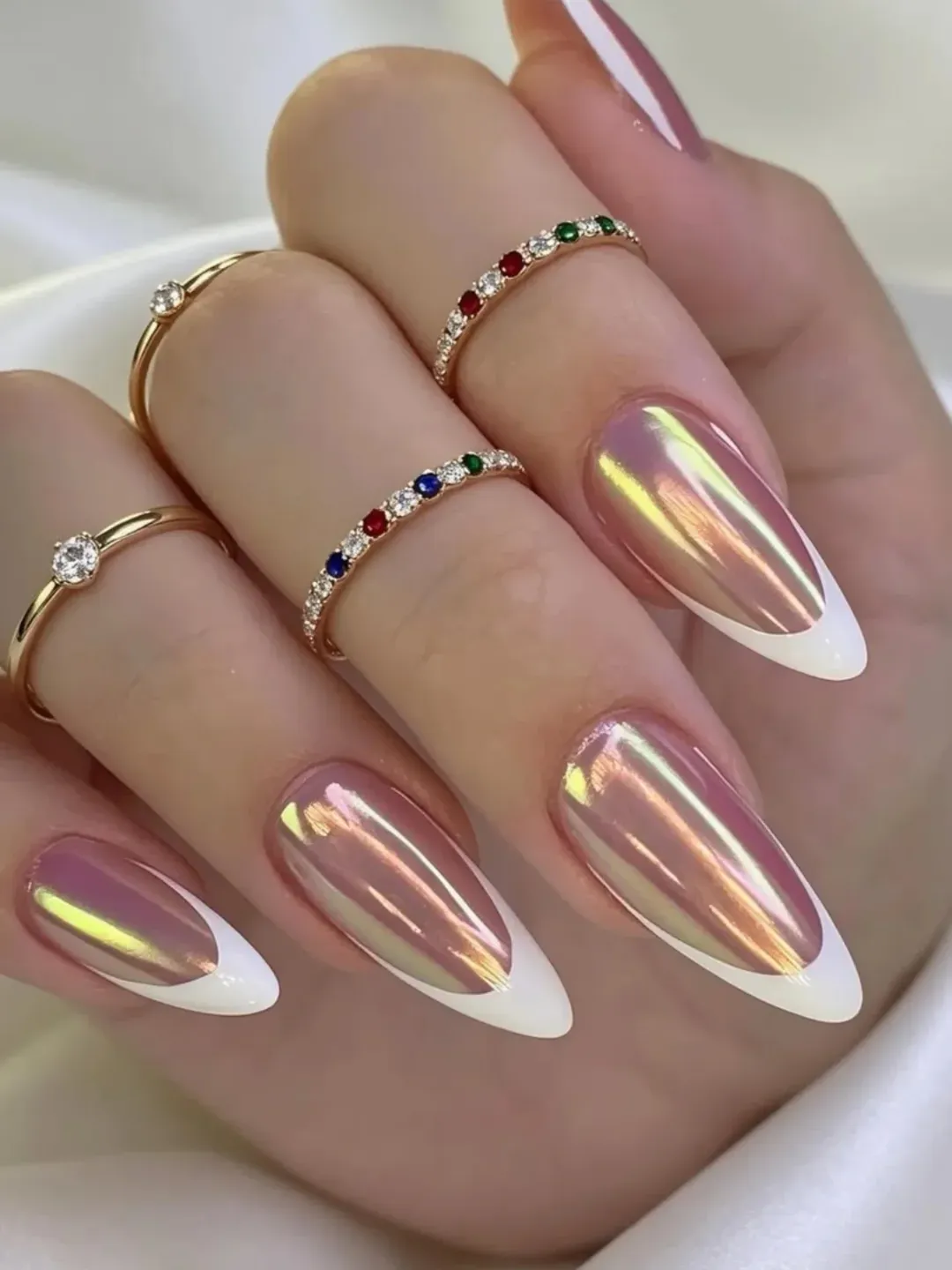 july nails design ideas 2026 + Pink Chrome French Nails With a Glazed July Glow