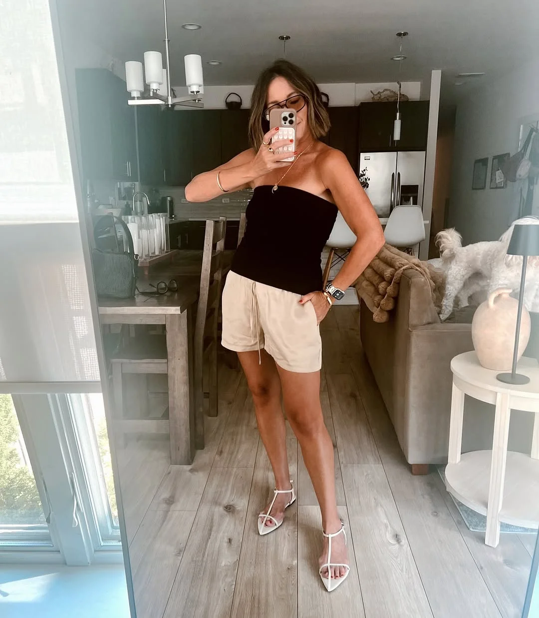 July outfits ideas 2026 + Black Strapless Top With Soft Drawstring Shorts