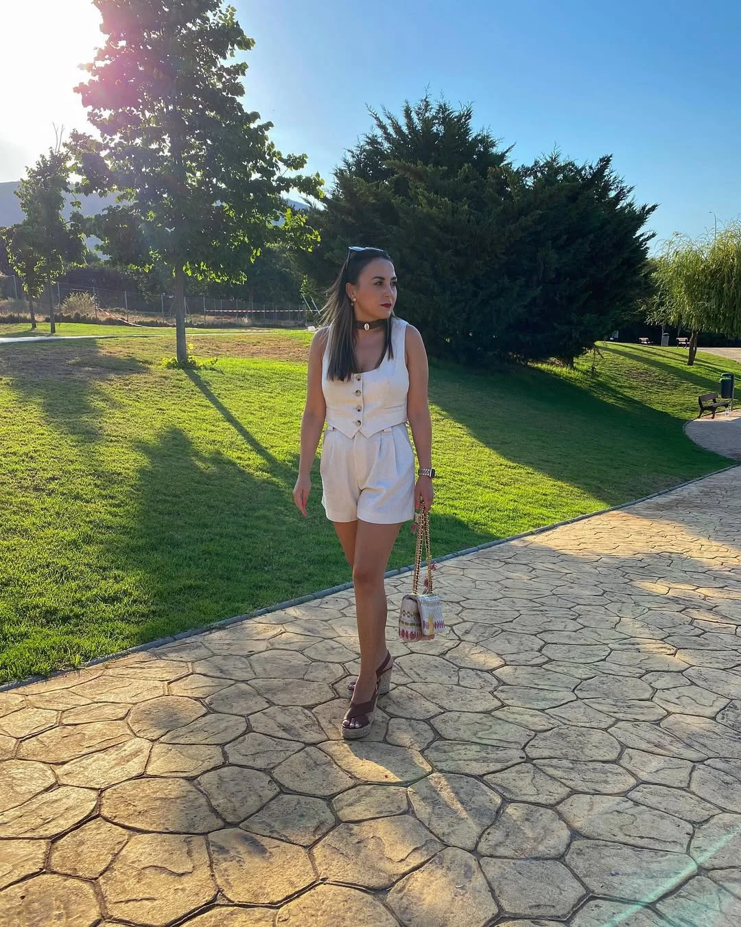 July outfits ideas 2026 + Tailored Cream Vest And Shorts Set