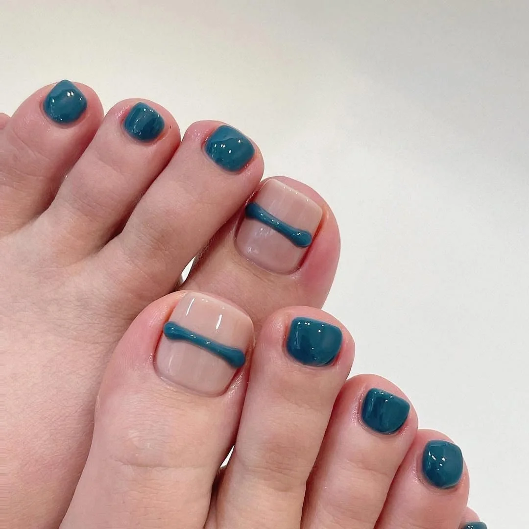 July toe nail colours ideas 2026 Deep Teal With A Minimal Accent Line