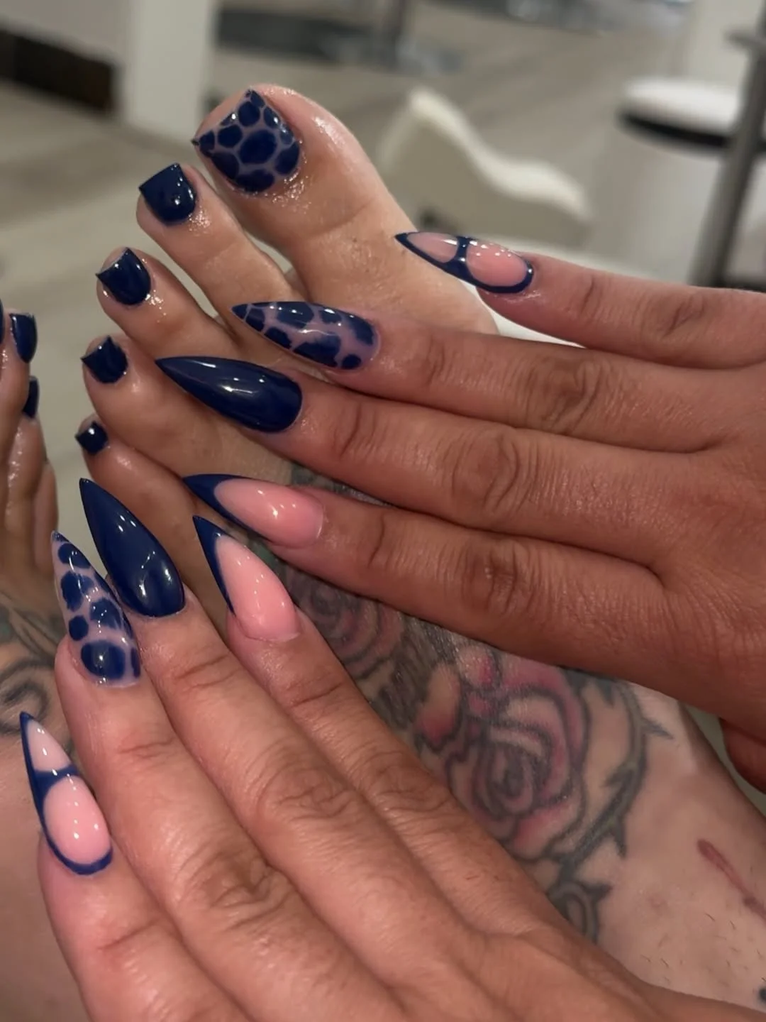 July toe nail colours ideas 2026 Navy Blue Pedicure With A Bold Graphic Twist