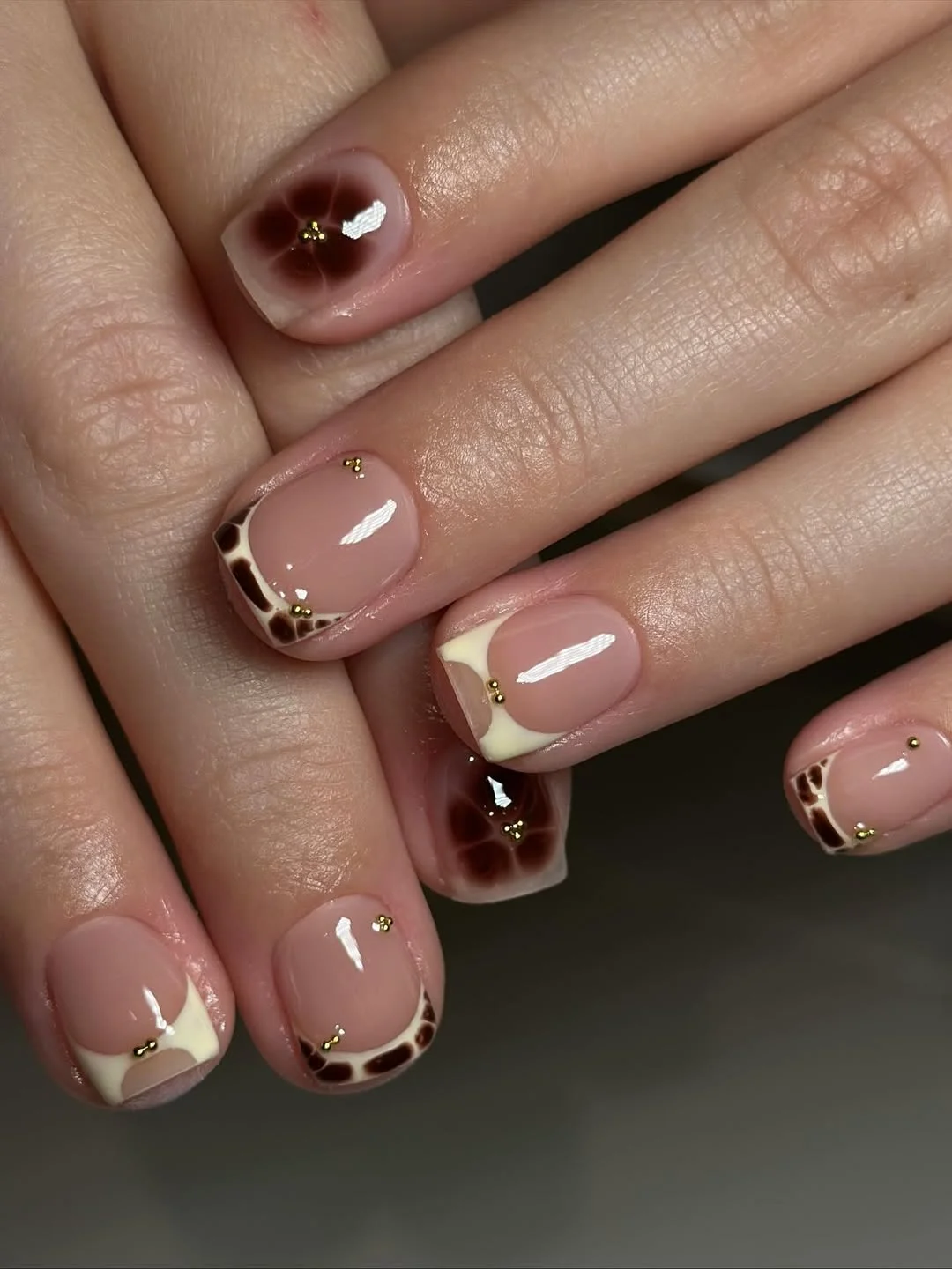 June manicure ideas 2026 Brown Floral French Square Nails
