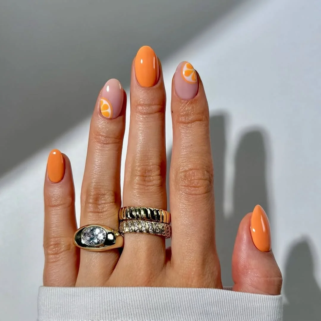 June manicure ideas 2026 Juicy Orange Citrus Nails