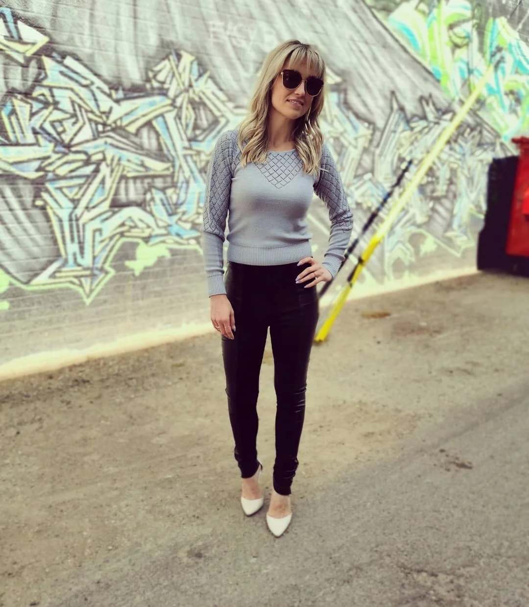 new trends fall fashion 2026 Soft Gray Knit With Sleek Black Pants