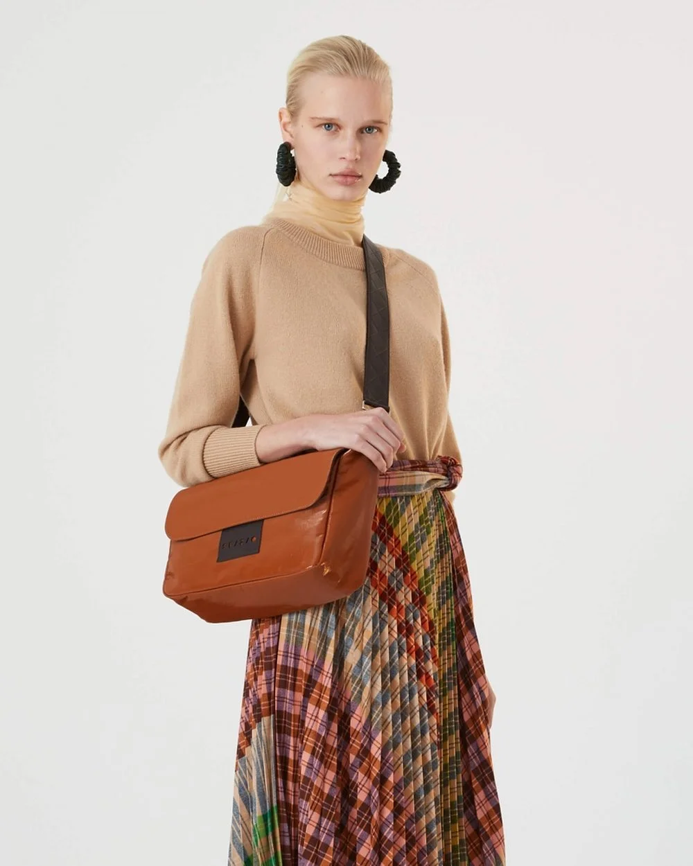 new trends fall fashion 2026 Camel Knit and Pleated Plaid Skirt