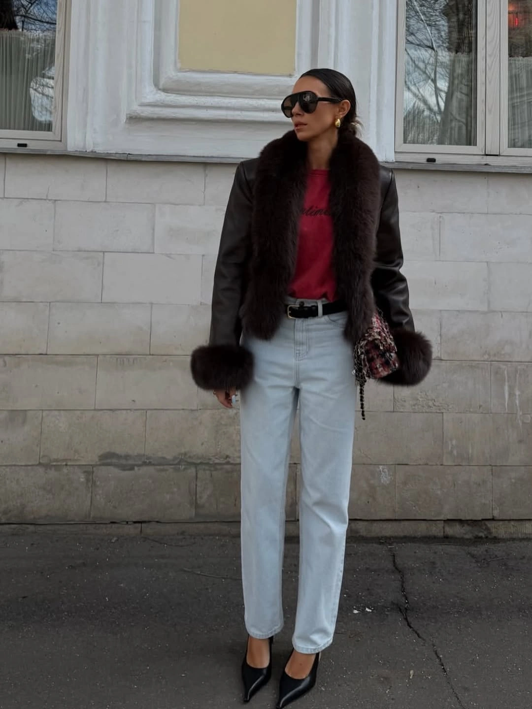 nice fall outfits 2026 Leather Light-Wash Denim and Rich Burgundy for Cold Evenings