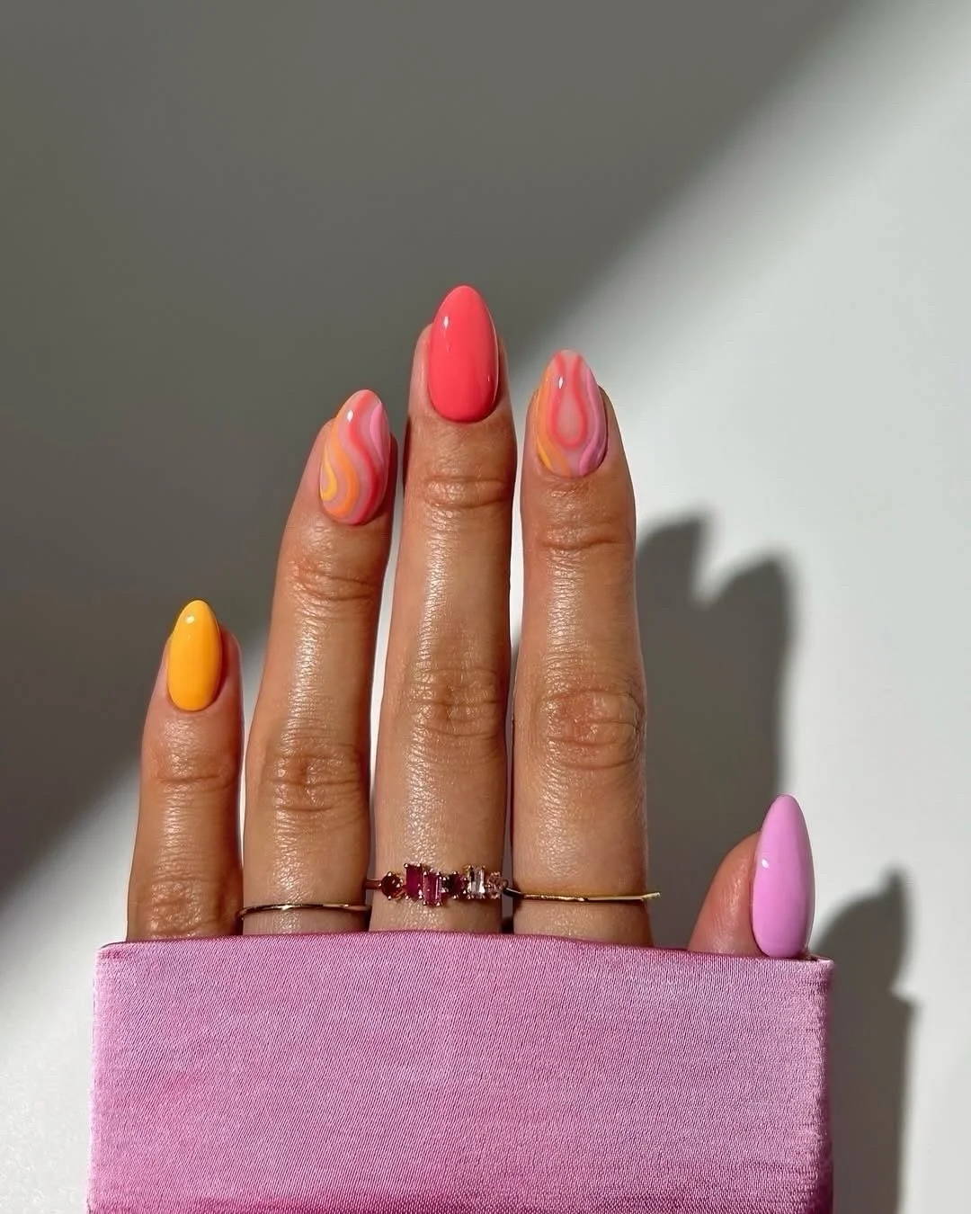 plain summer nails 2026 + Glossy Sunset Almond Nails