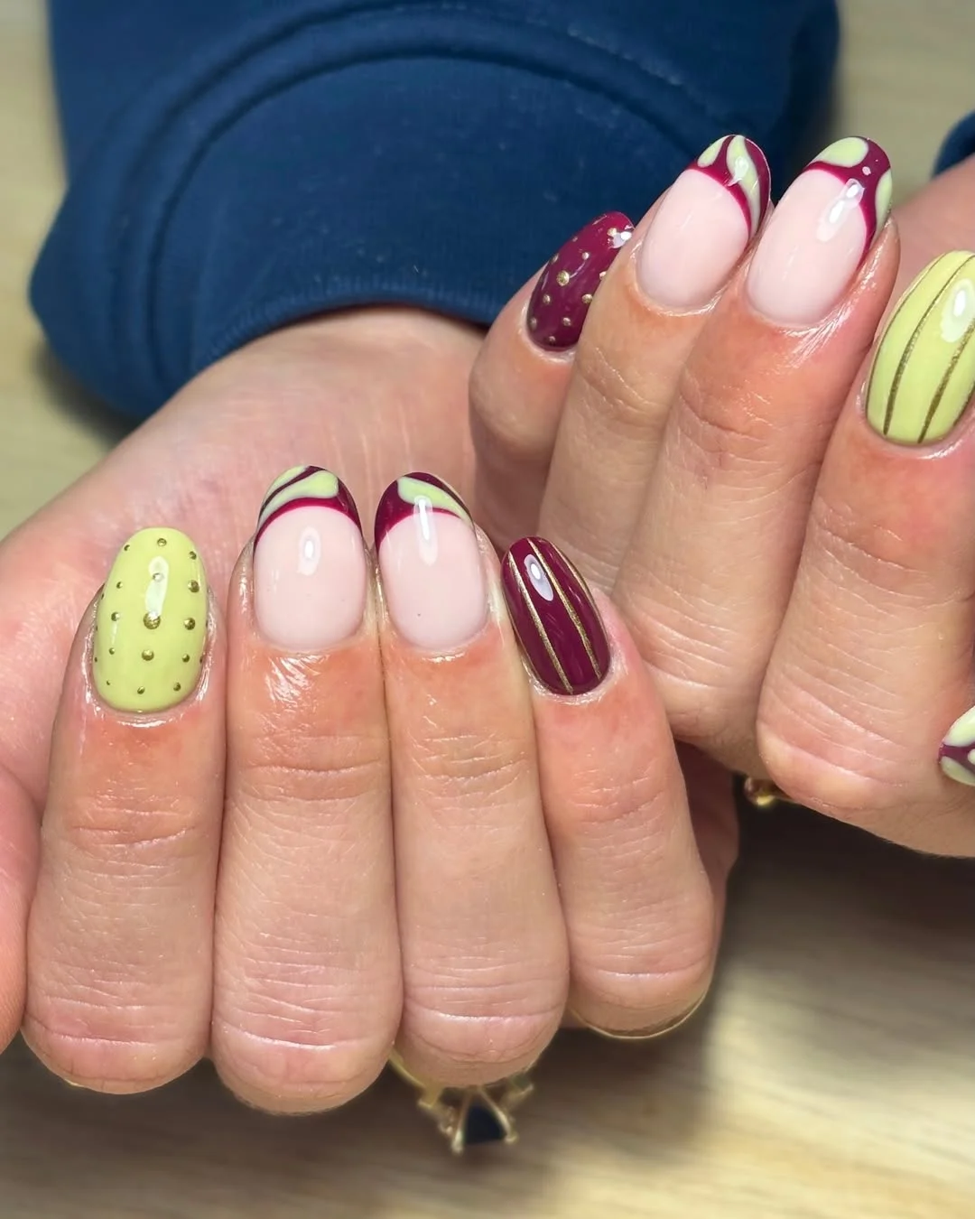 plain summer nails 2026 + Lime And Burgundy French Nails With A Glossy Finish