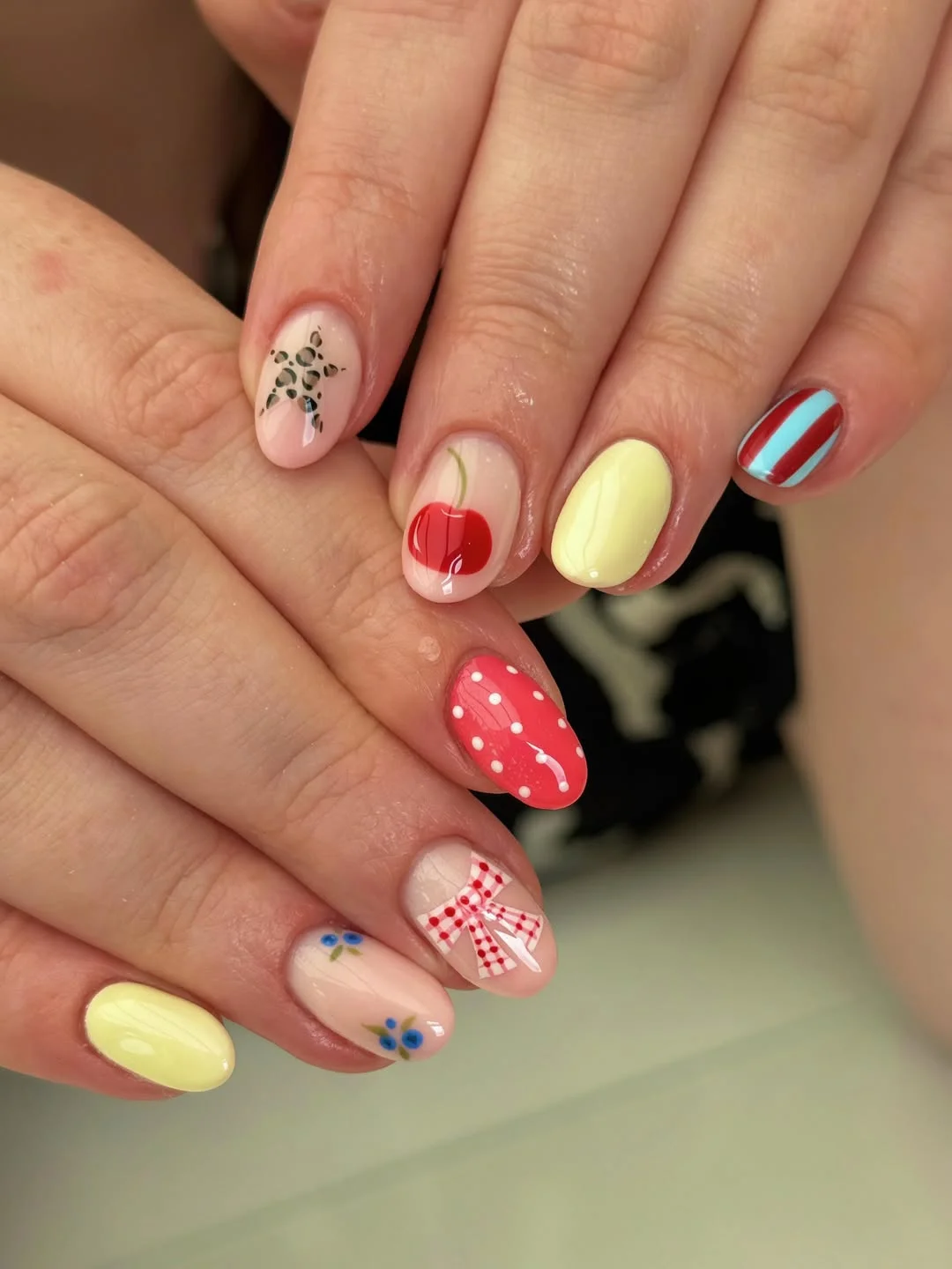 plain summer nails 2026 + Picnic-Inspired Short Nails With Fruit Details