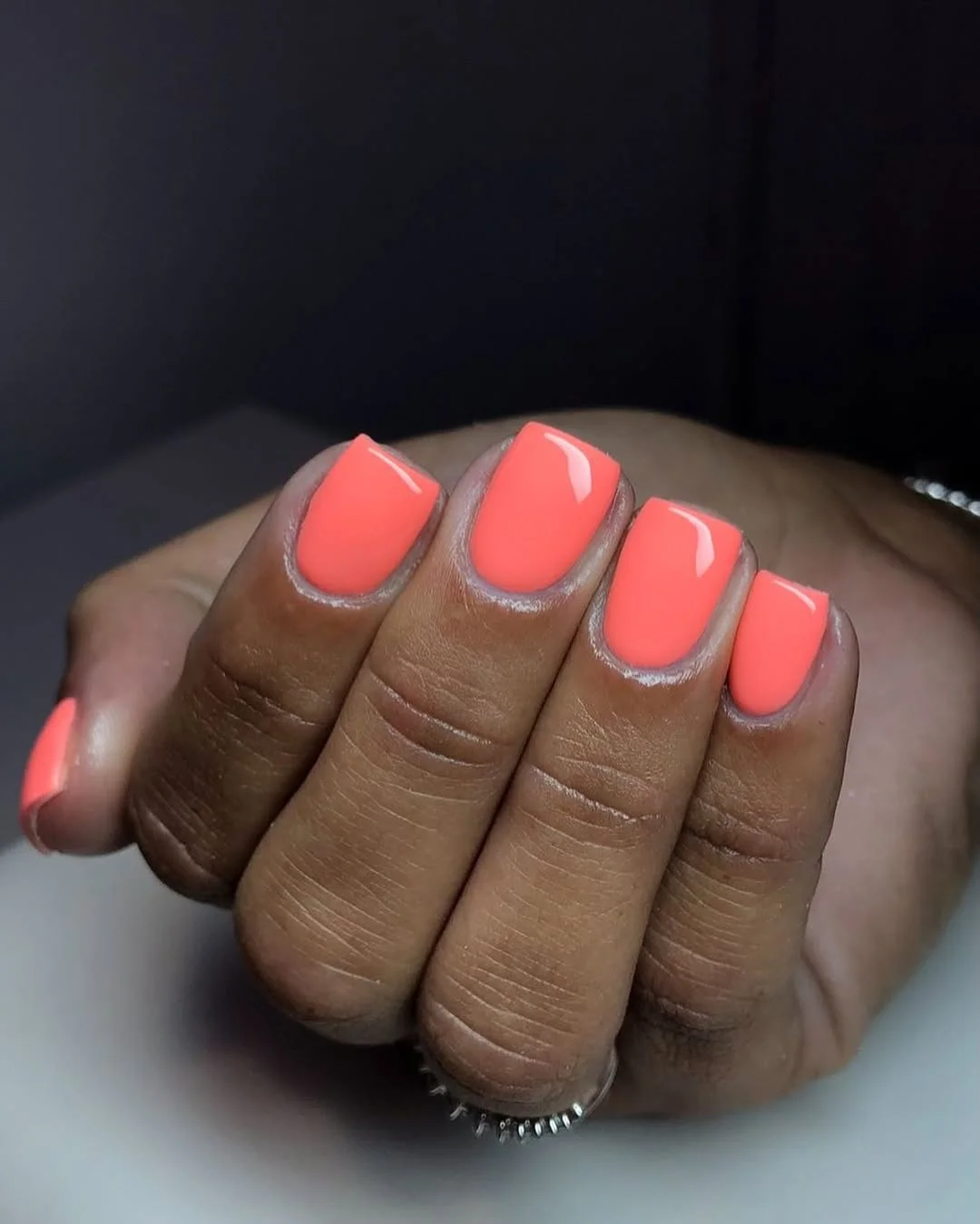 plain summer nails 2026 + Bright Coral Short Square Nails