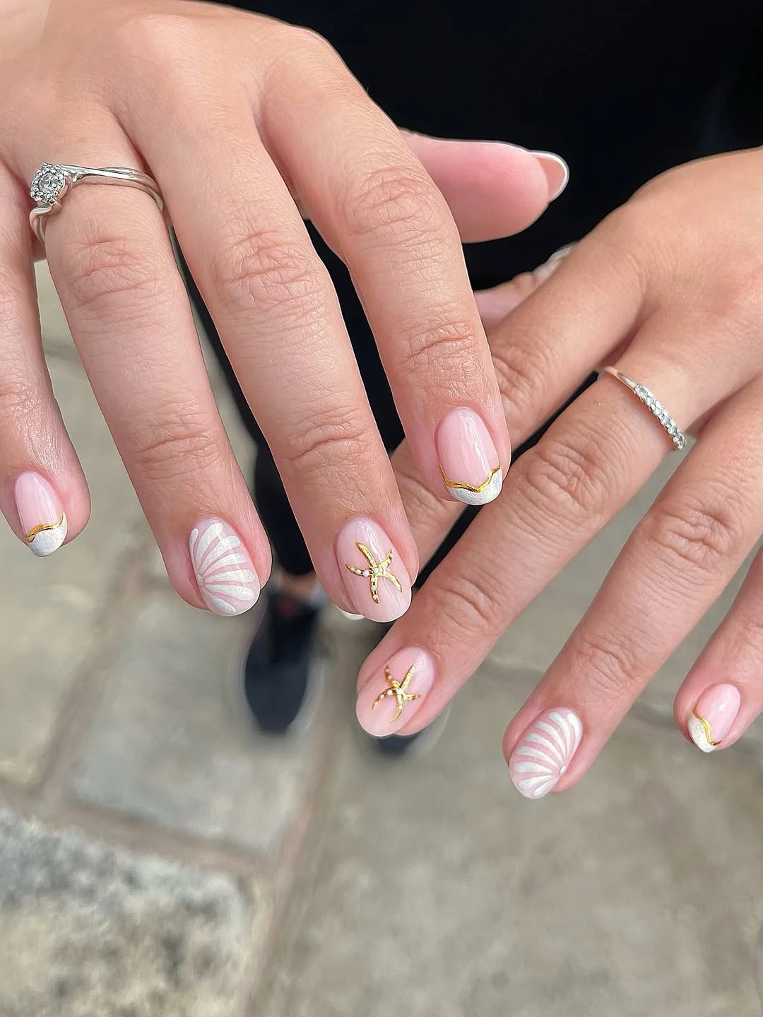starfish summer nails 2026 + Minimal Gold Starfish with Soft Shell French Nails