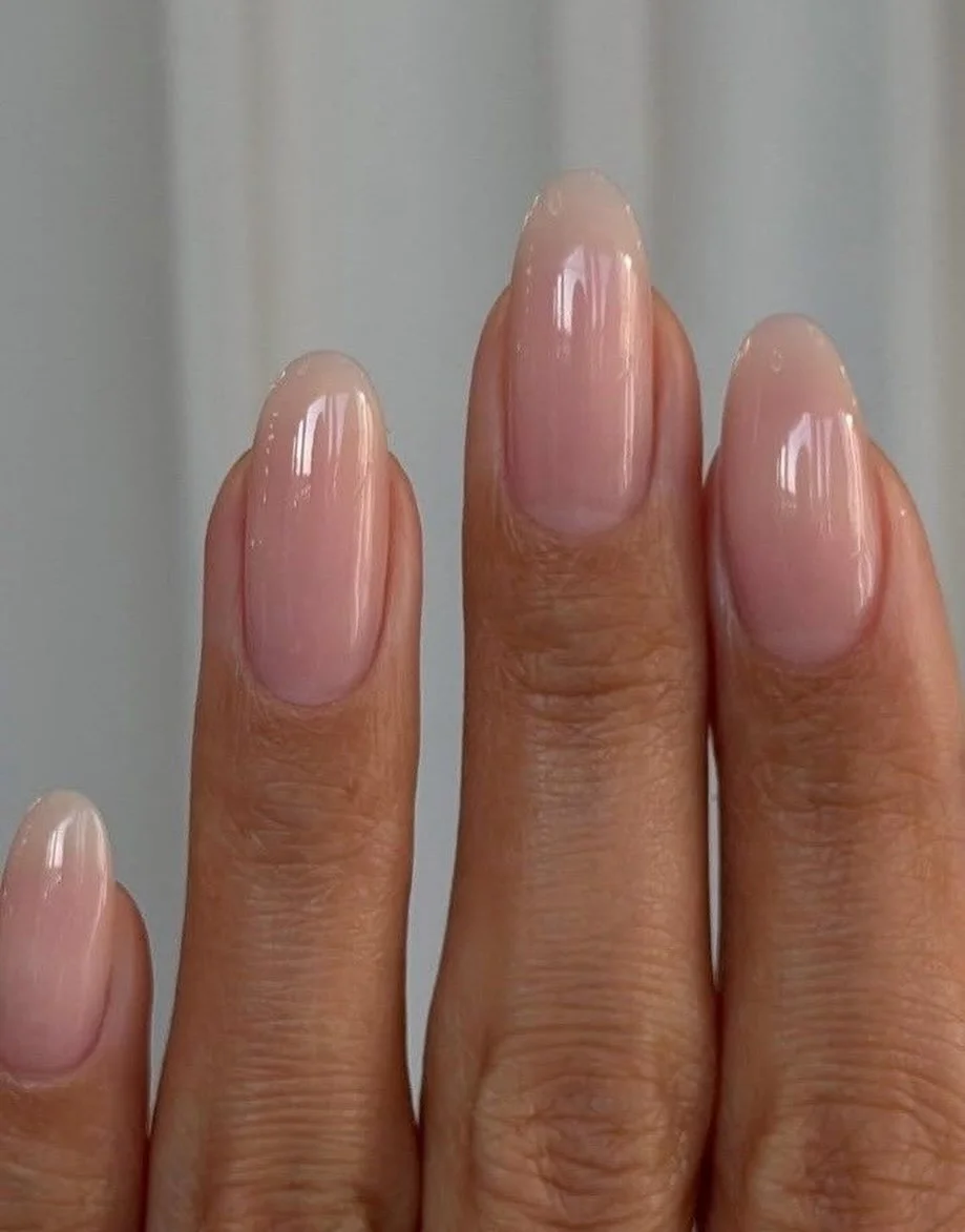 summer oval nails 2026 Sheer Blush Oval Nails With a Glossy Clean Finish