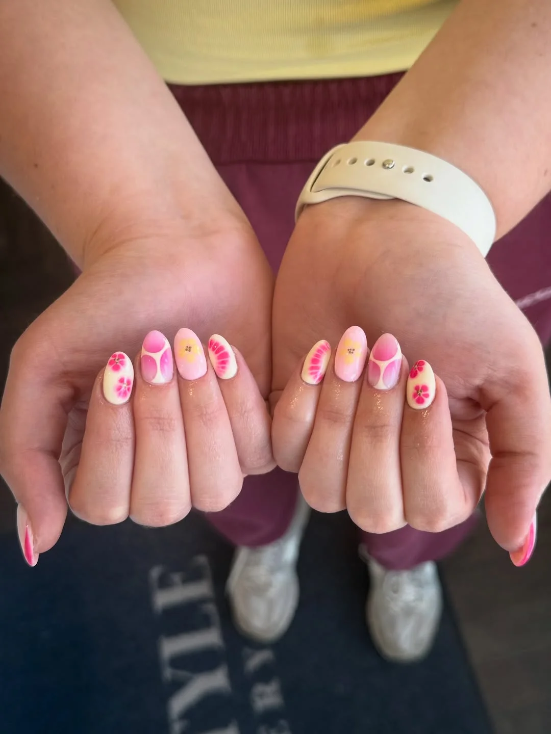 summer oval nails 2026 Tropical Pink Oval Nails With Juicy Summer Details
