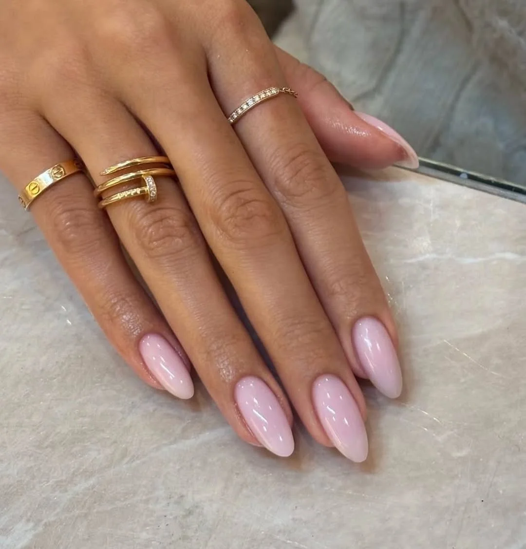 summer oval nails 2026 Glossy Baby Pink Oval Nails for Everyday Summer