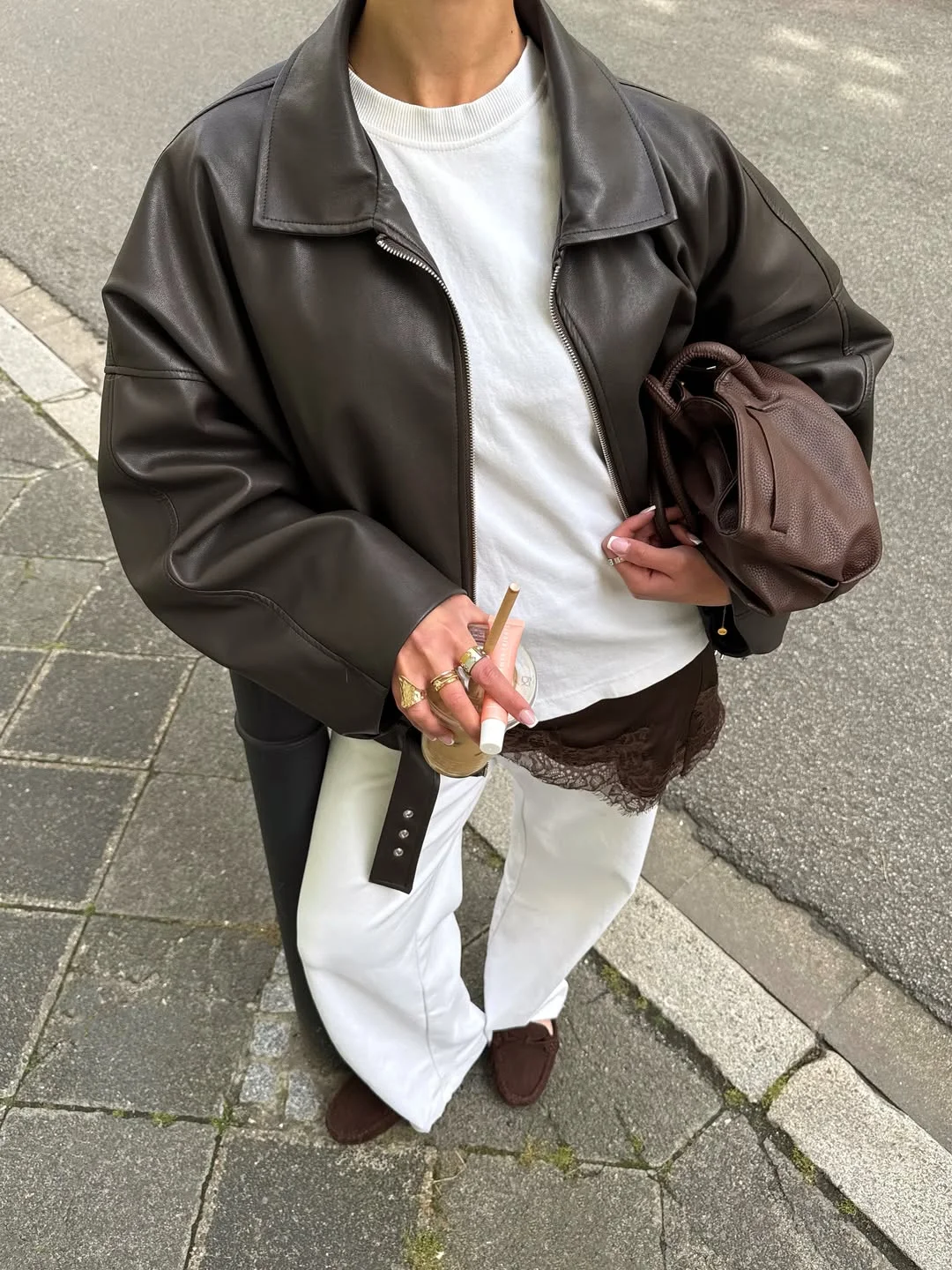 Summer to fall outfits 2026 Brown Leather White Denim and a Lace Edge