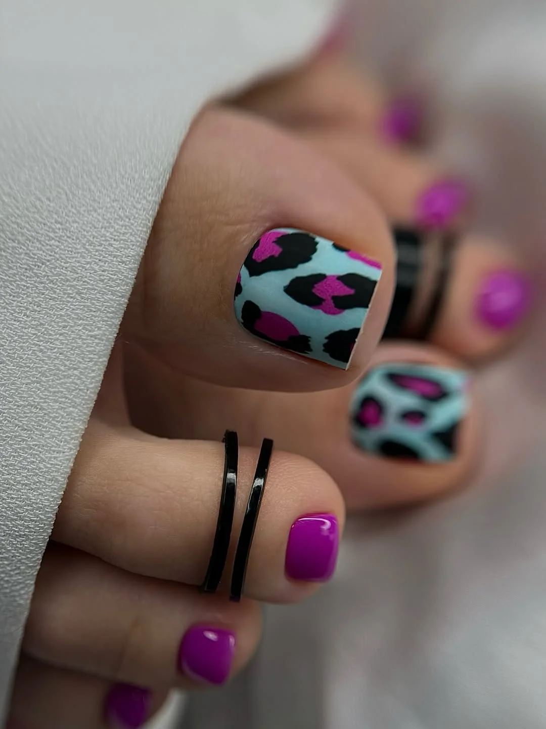 summer toe nails design ideas 2026 Aqua Leopard Toes With Hot Pink Contrast