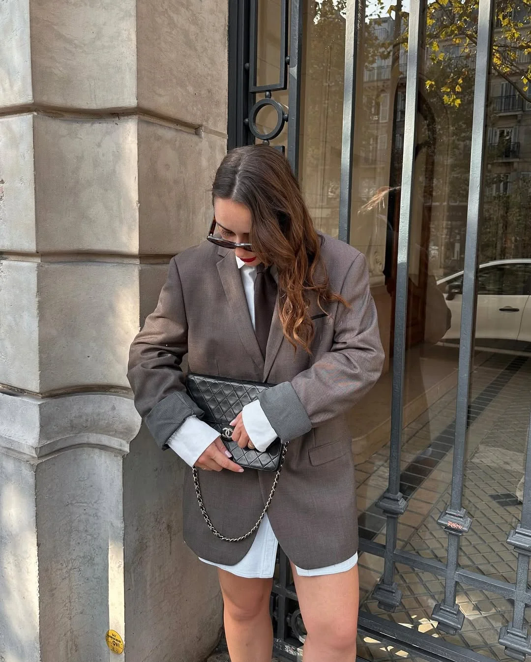 Trendy blazer outfits - fall 2026 + Oversized Brown Blazer With Shirt, Tie And Shorts