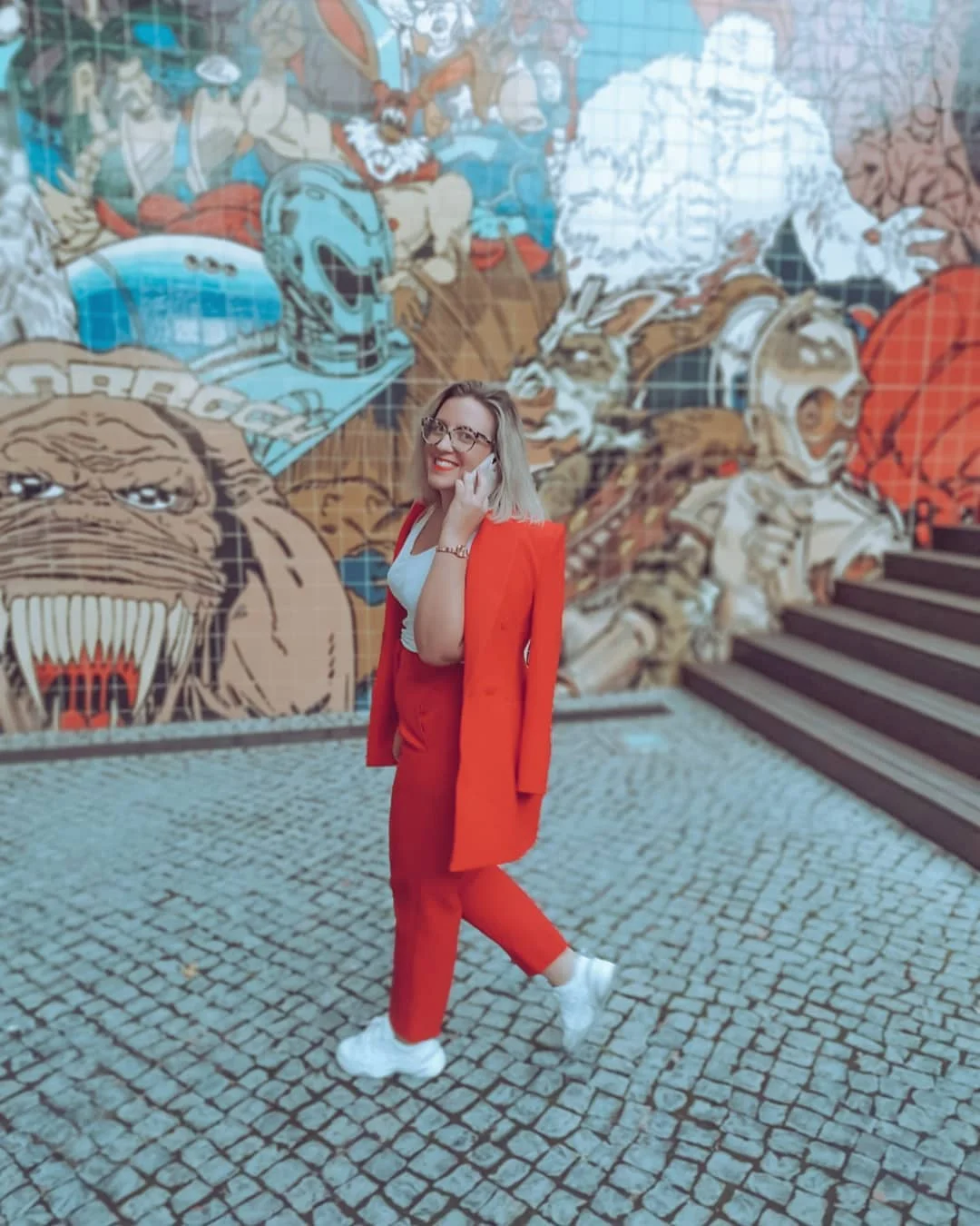 Trendy blazer outfits - fall 2026 + Red Blazer Suit With A White Tank And Sneakers