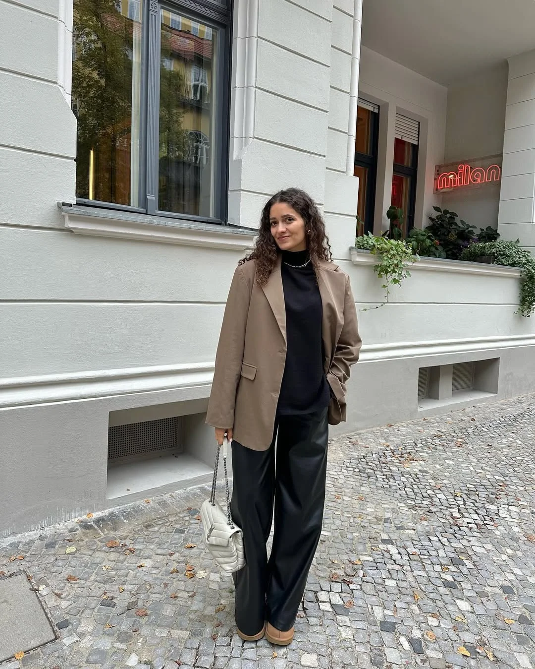 Trendy blazer outfits - fall 2026 + Tan Blazer With Black Leather Trousers