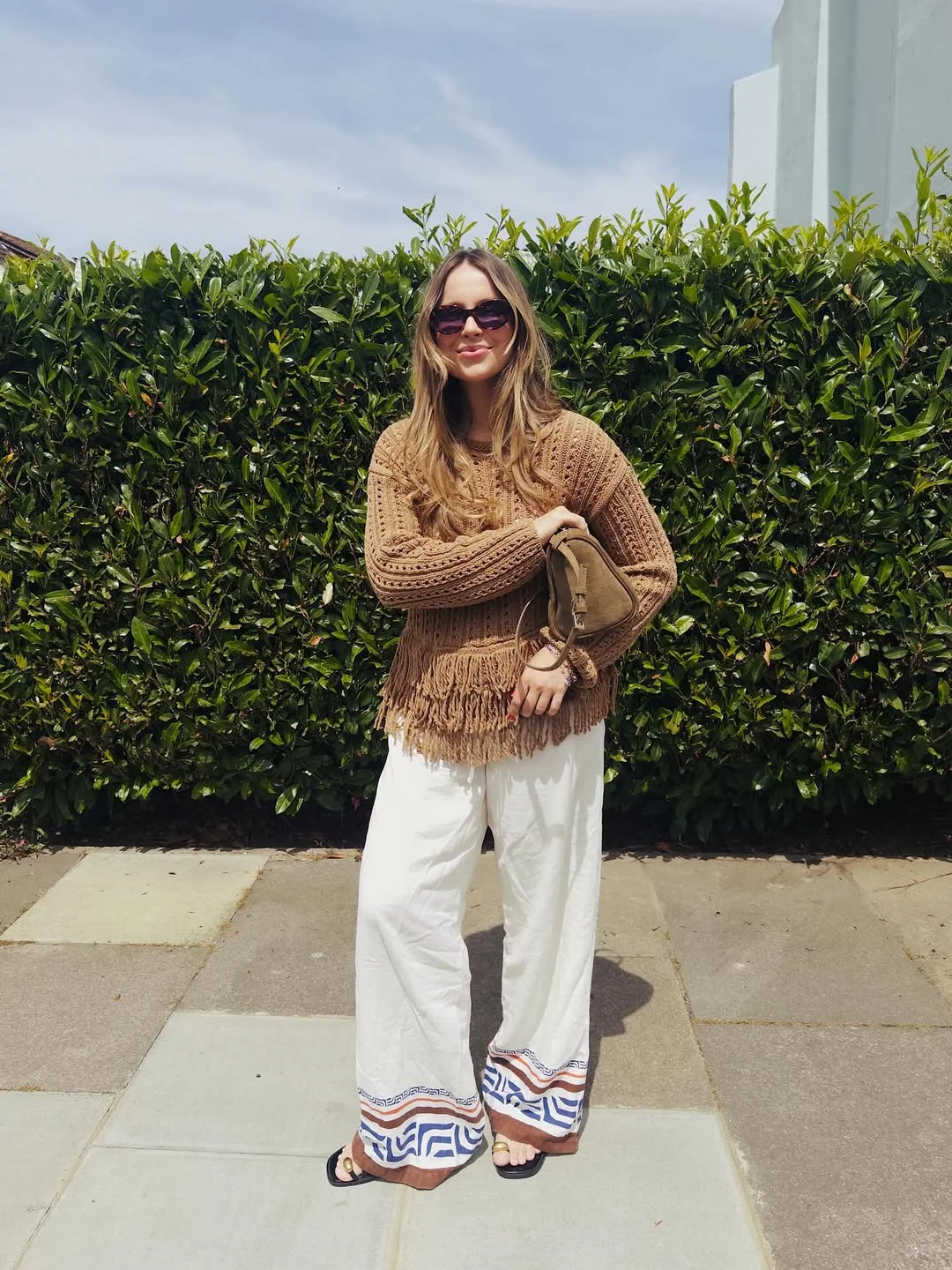 what to wear in fall 2026 over 50 Fringed Knit With Wide-Leg Resort Pants
