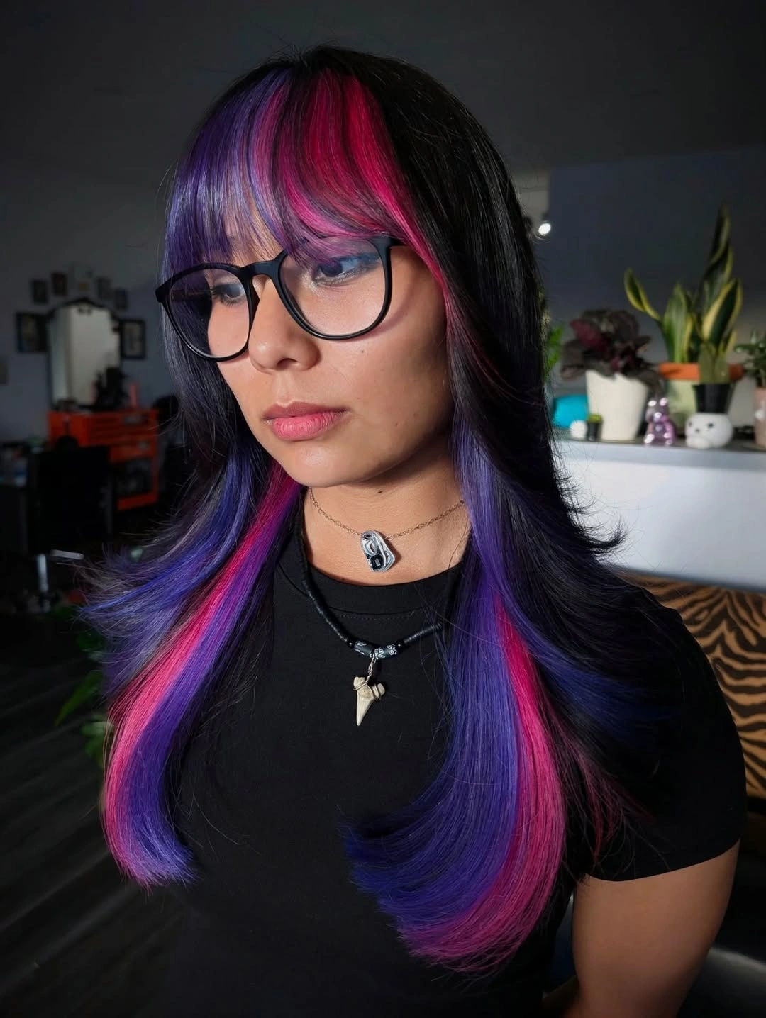 august hairstyles and color ideas 2026 + Magenta and Violet Money Pieces With a Soft Shag