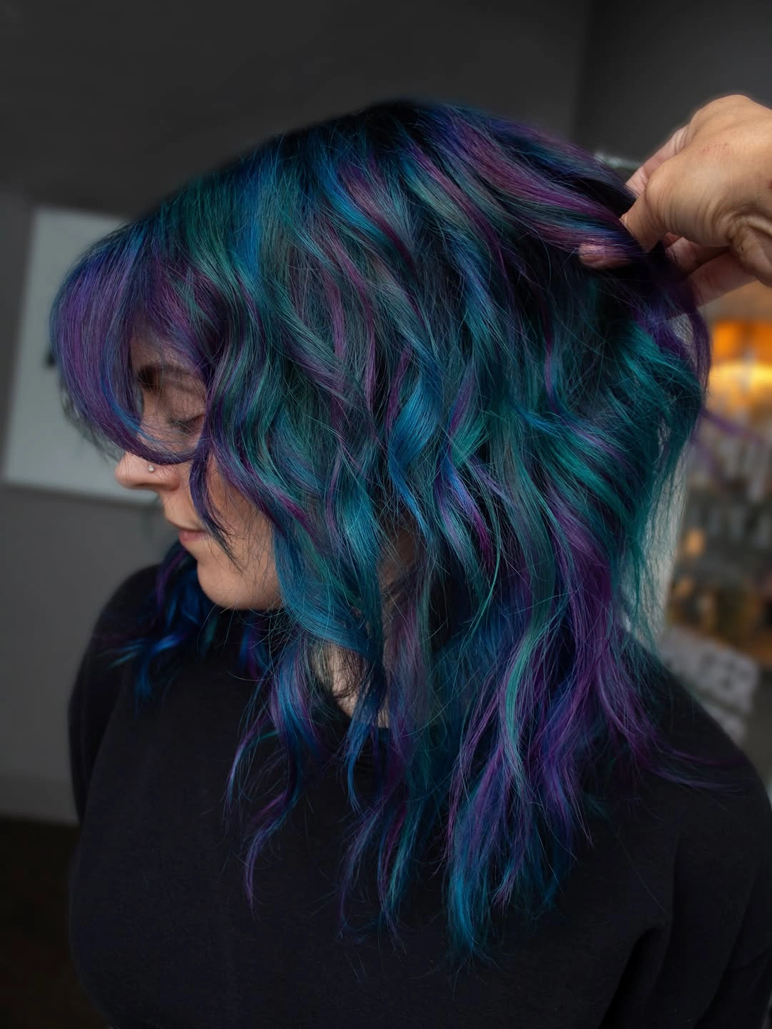 august hairstyles and color ideas 2026 + Teal and Purple Waves With an Electric Color Melt