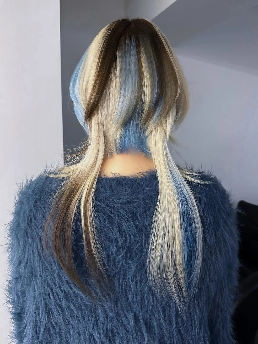 august hairstyles and color ideas 2026 + Icy Blue Peekaboo Panels With Blonde Contrast