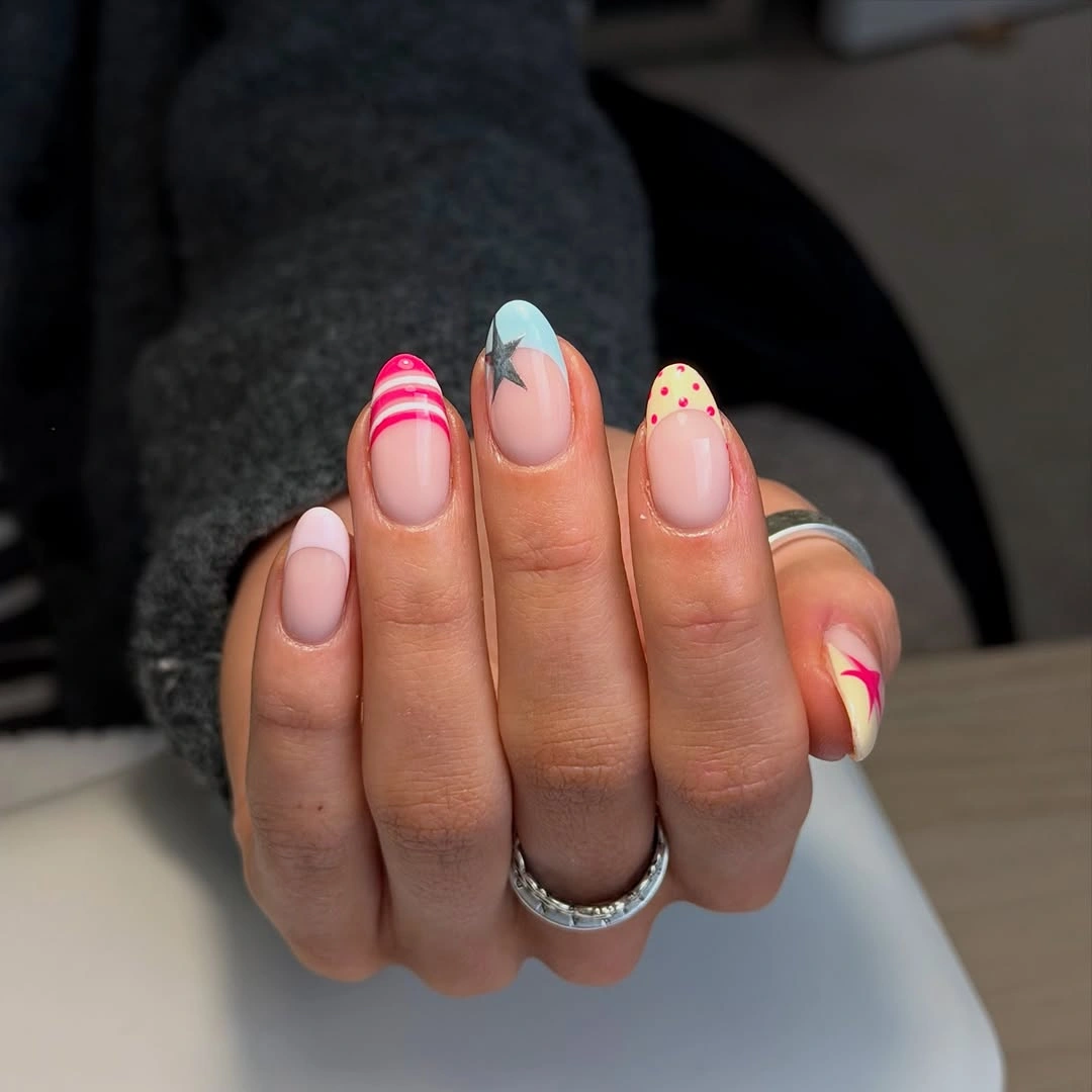 august nails color 2026 + Playful Star and Stripe French Tips